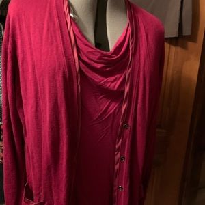 Beautiful cranberry cowl neck top with matching cardigan